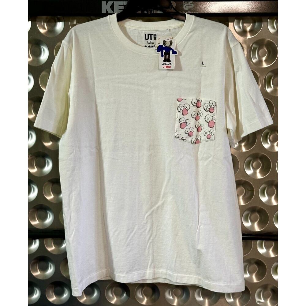 Kaws Pocket T-Shirt | White/Pink | Size Large | Uniqlo UT Graphic Shirt | New